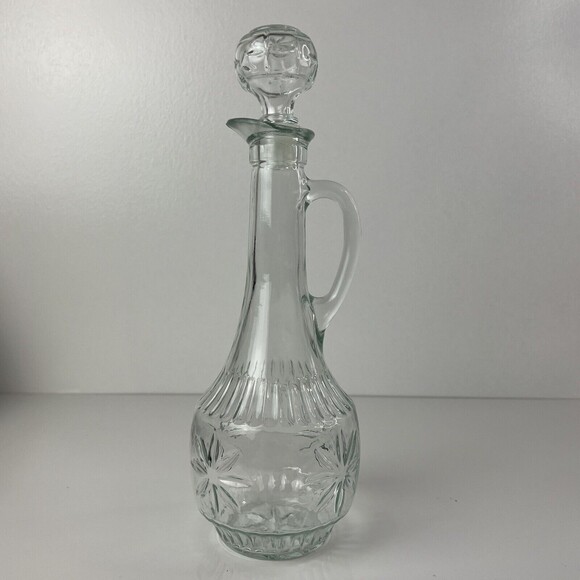 Vintage Liquor Decanter w Handle and Stopper Tall Glass Starburst - Picture 3 of 5